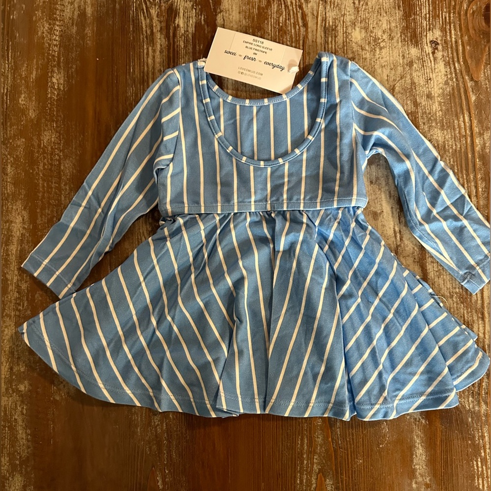 Well Dressed Wolf Omi Jo Empire Long Sleeve Blue Pinstripe Dress 6M SS118 NWT!